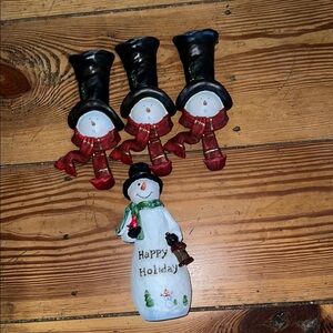 3 Festive Snowman Stocking Holers Holiday Decor Set
